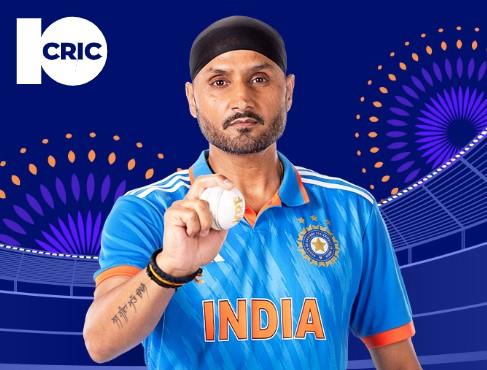 10CRIC India logo with cricket player holding ball