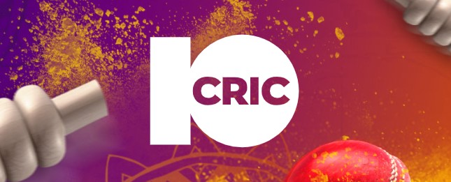 10CRIC welcome banner with cricket ball and wicket in the background